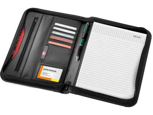 Папка A4 "Ebony" на молнии, черный