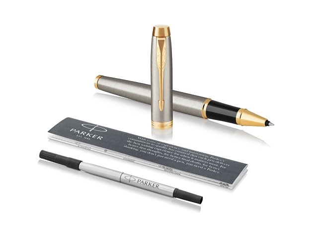 Ручка роллер «Parker IM Core Brushed Metal GT», серебристый/золотистый