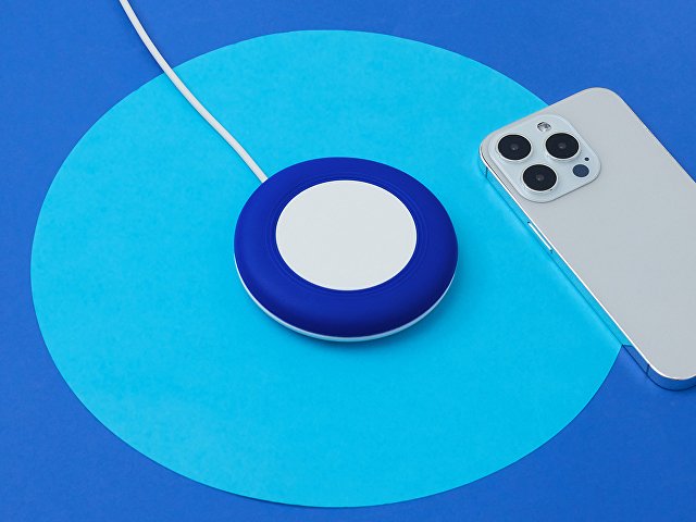 Беспроводное зарядное устройство со встроенным кабелем 2-в-1 "Disc", синий