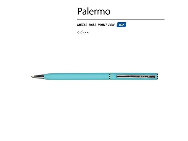 Ручка шариковая автоматическая BrunoVisconti® "PALERMO" цвет корпуса бирюзовый, soft-touch, 0.7 мм