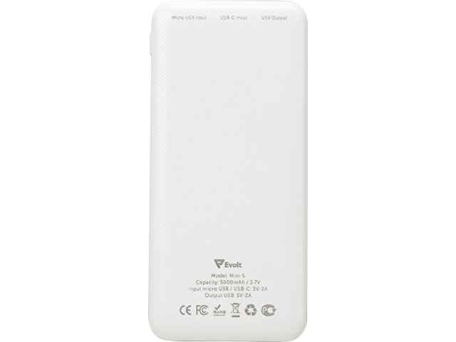 Внешний аккумулятор Evolt "Mini-5", 5000 mAh, белый