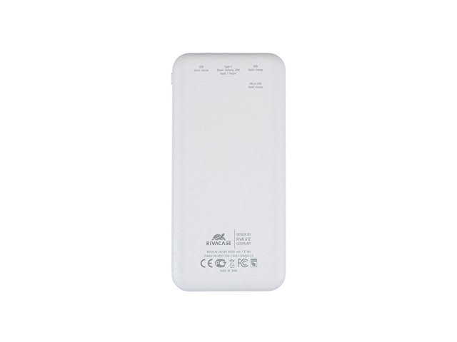 RIVACASE VA2540 (10 000mAh), QC/PD 20W внешний аккумулятор с дисплеем, белый 12/48