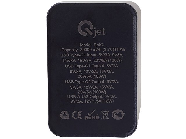 Внешний аккумулятор для ноутбуков «EpIQ», 100 Вт, 30000 mAh, темно-серый