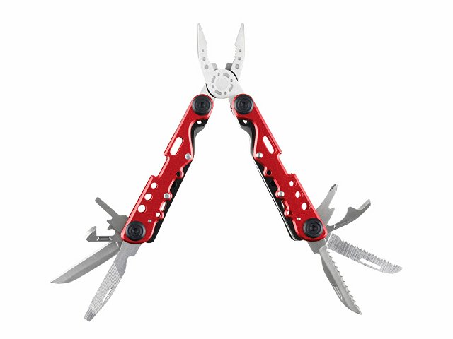 Мультитул Stinger, 105x40 мм, 13 функций, сталь, красно-серебристый, в комплекте нейлоновый чехол