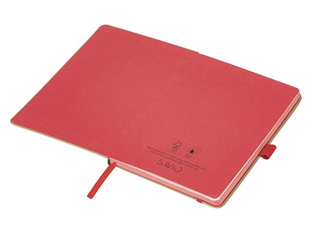 Блокнот A5 "Sevilia Color", твердая обложка из крафта, 80 листов, цветной срез и форзац, натуральный/красный