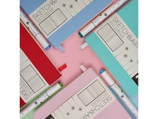 Скетчбук "Sketch & Art" в мягком переплете 145х145 мм, 100 л. бежевой бумаги 100 гр., мятный