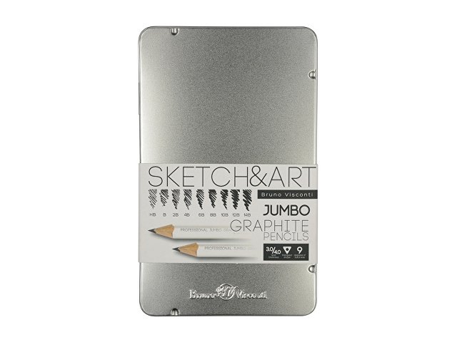 Набор чернографитовых карандашей  "Sketch & Art"  утолщенные,9 шт. hb-14b,  металлическая коробка с ложементом