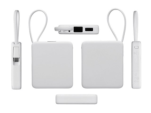 Внешний аккумулятор со встроенным кабелем USB-C «Дэнси», 5000 мАч, белый