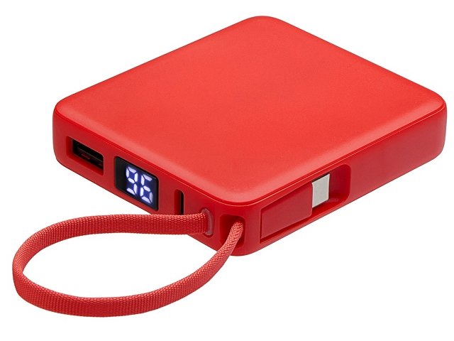 Внешний аккумулятор со встроенным кабелем USB-C «Дэнси», 5000 мАч, красный