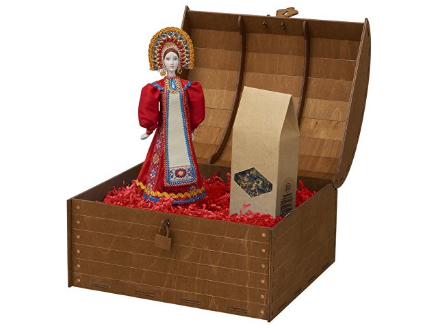 Подарочный набор: кукла фарфоровая, чай "Малина с мятой", красный