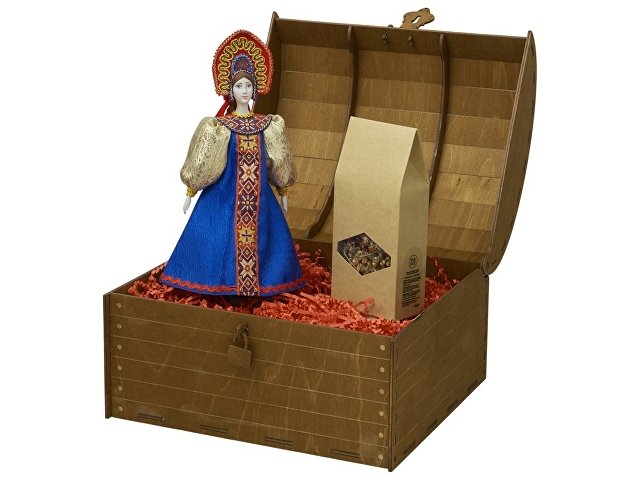Подарочный набор: кукла фарфоровая, чай "Малина с мятой", синий
