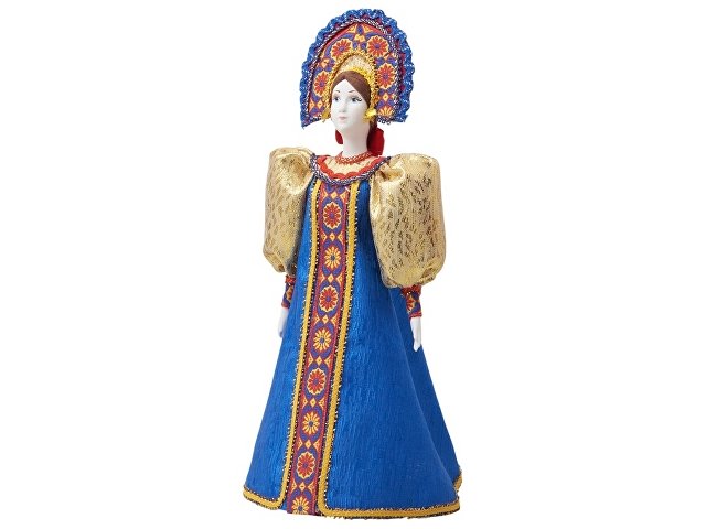 Подарочный набор: кукла фарфоровая, чай "Малина с мятой", синий