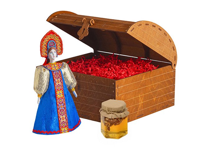 Подарочный набор: кукла фарфоровая, мед, синий