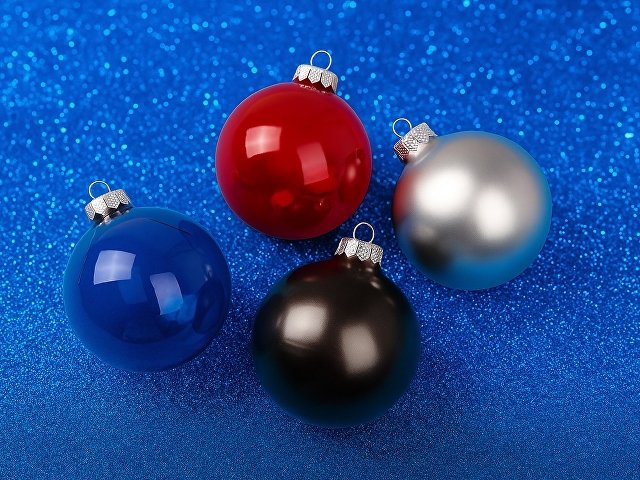 Стеклянный елочный шар "Christmas bauble", серебро, металлик, с серебристым колпачком в черной коробке