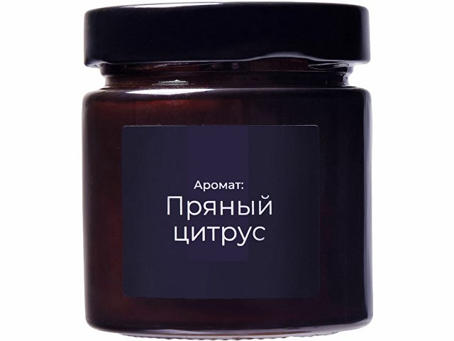 Свеча в стеклянной коричневой банке 200мл, аромат "Пряный цирус", фитиль деревянный