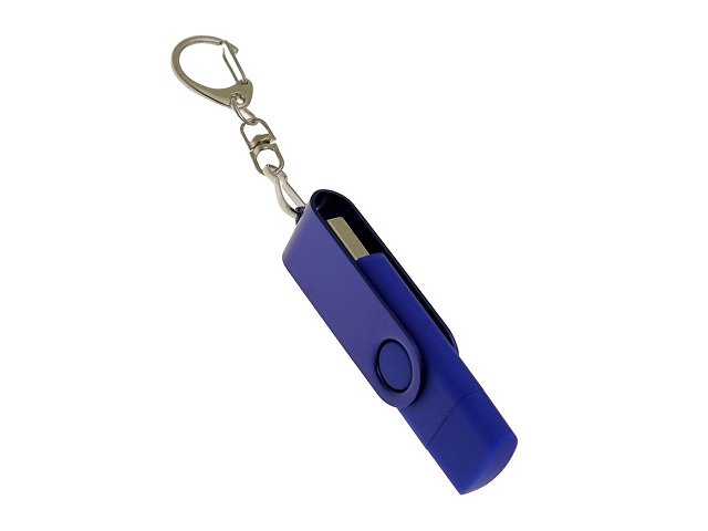USB-флешка на 16 Гб 2 в 1 поворотный механизм, c дополнительным разъемом Type-C с одноцветным металлическим клипом, синий