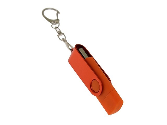 USB-флешка на 16 Гб 2 в 1 поворотный механизм, c дополнительным разъемом Type-C с одноцветным металлическим клипом, оранжевый