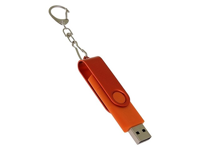 USB-флешка на 16 Гб 2 в 1 поворотный механизм, c дополнительным разъемом Type-C с одноцветным металлическим клипом, оранжевый