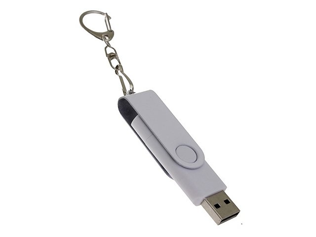 USB-флешка на 32 Гб 2 в 1 поворотный механизм, c дополнительным разъемом Type-C с одноцветным металлическим клипом, белый
