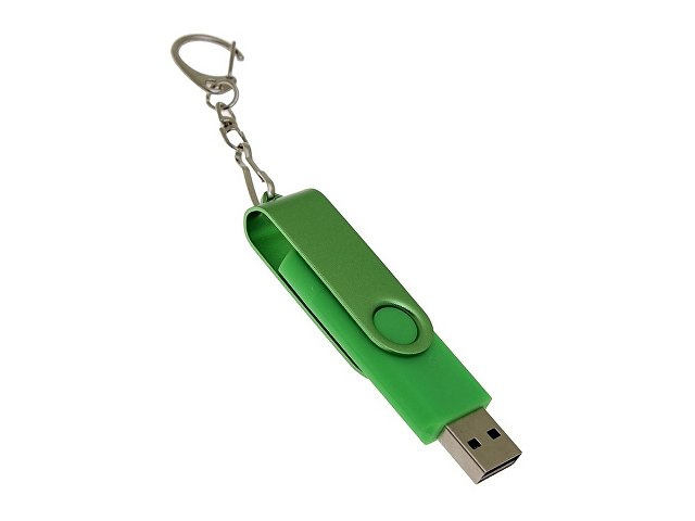 USB-флешка на 32 Гб 2 в 1 поворотный механизм, c дополнительным разъемом Type-C с одноцветным металлическим клипом, зеленый
