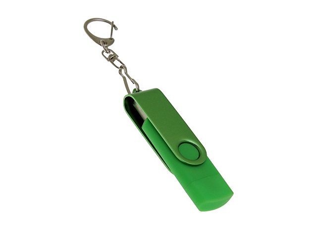 USB-флешка на 32 Гб 2 в 1 поворотный механизм, c дополнительным разъемом Type-C с одноцветным металлическим клипом, зеленый