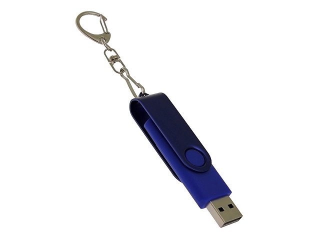 USB-флешка на 64 Гб 2 в 1 поворотный механизм, c дополнительным разъемом Type-C с одноцветным металлическим клипом, синий