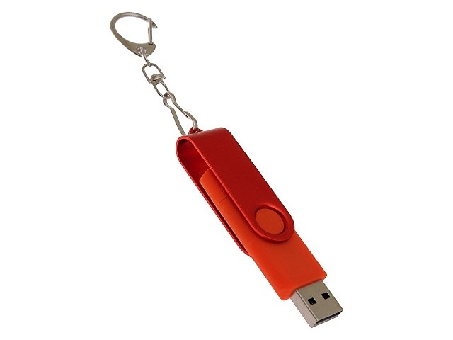 USB-флешка на 64 Гб 2 в 1 поворотный механизм, c дополнительным разъемом Type-C с одноцветным металлическим клипом, красный