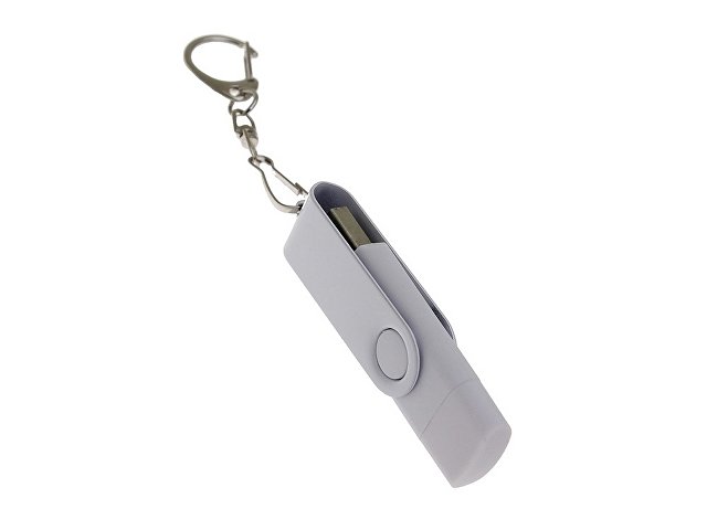 USB-флешка на 64 Гб 2 в 1 поворотный механизм, c дополнительным разъемом Type-C с одноцветным металлическим клипом, белый
