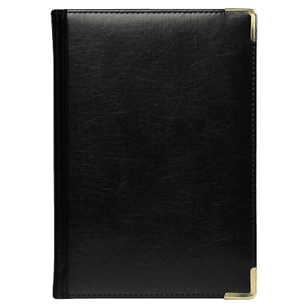 Ежедневник полудатированный Classic Pristine Gold А5, черный с золотом, с металлическими уголками, в твердой обложке с поролоном