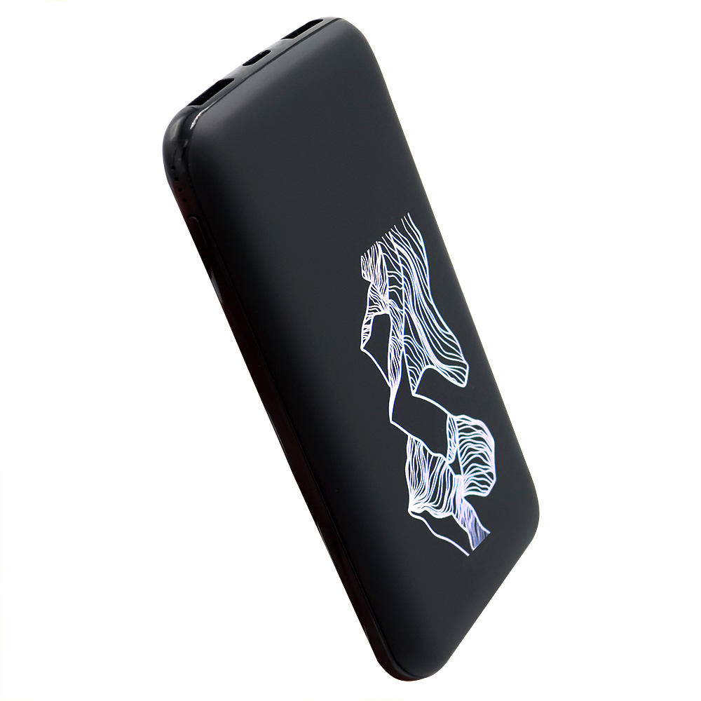 Внешний аккумулятор Kugo, 10000 mAh с подсветкой гравировки, черный