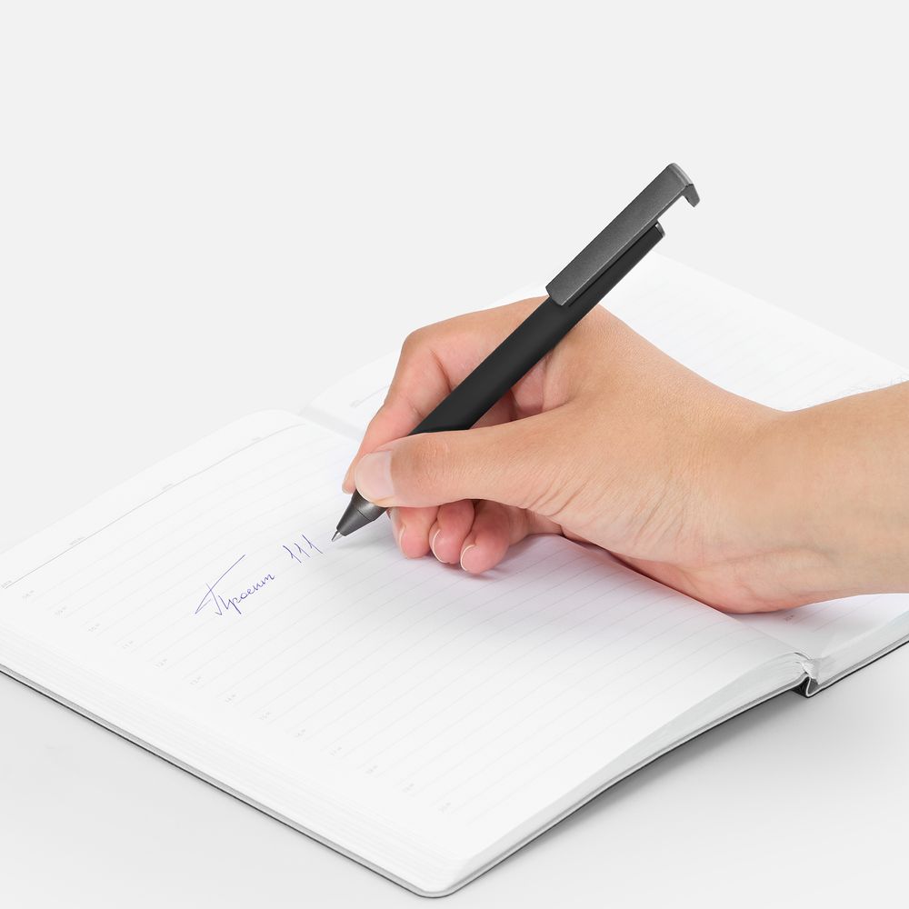 Ручка шариковая Standic Soft Touch с подставкой для телефона, черная