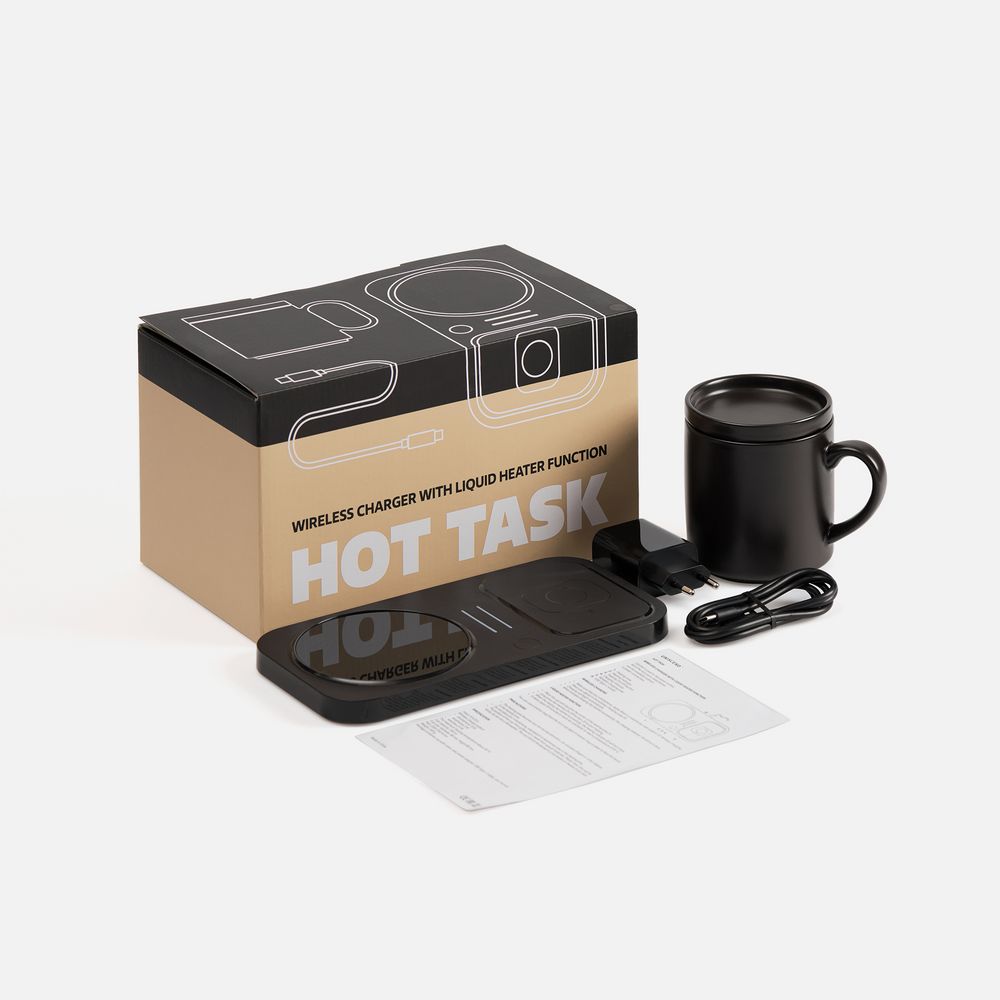 Беспроводное зарядное устройство с подогревом кружки Hot Task, черное