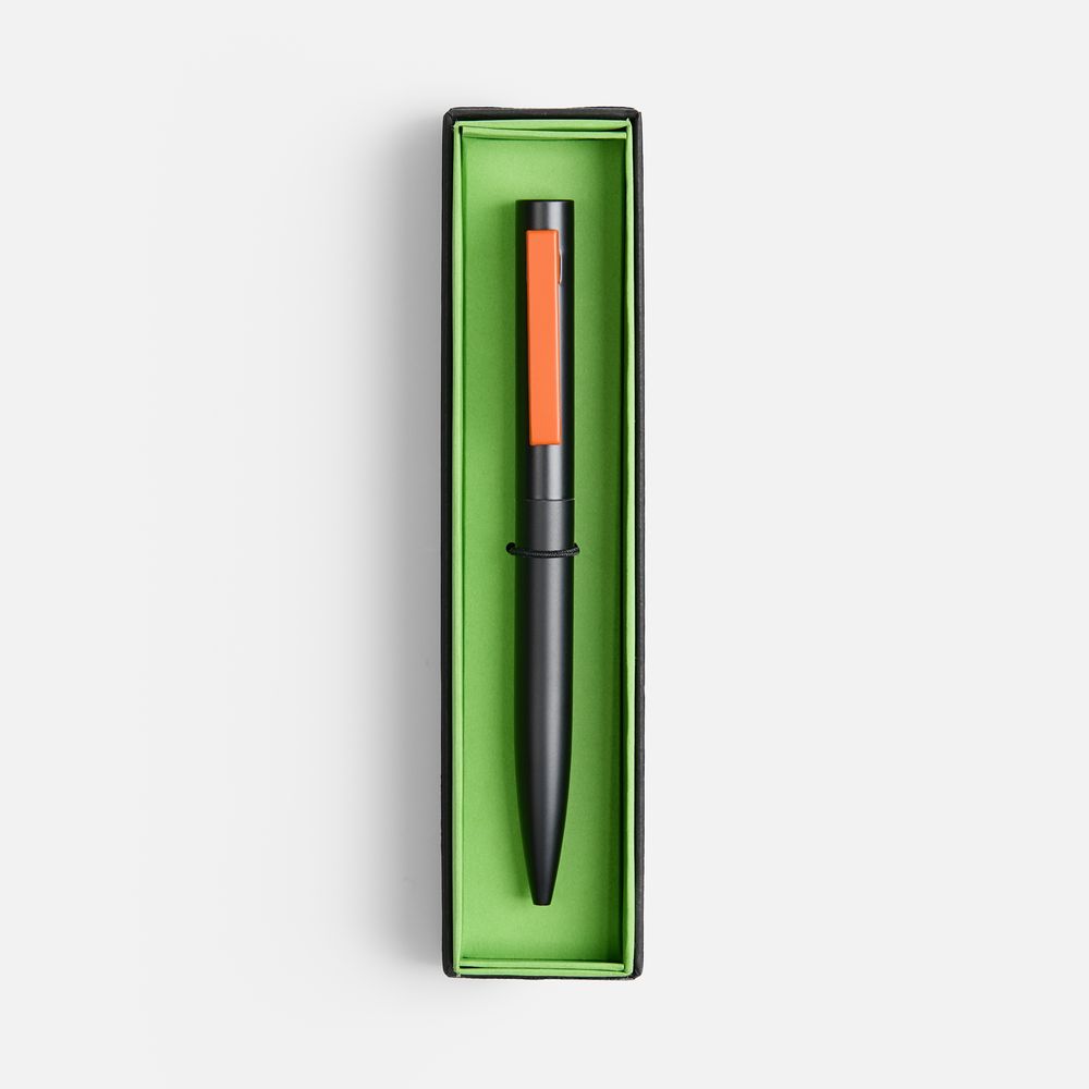 Ручка шариковая Inkolor в футляре, черная с оранжевым