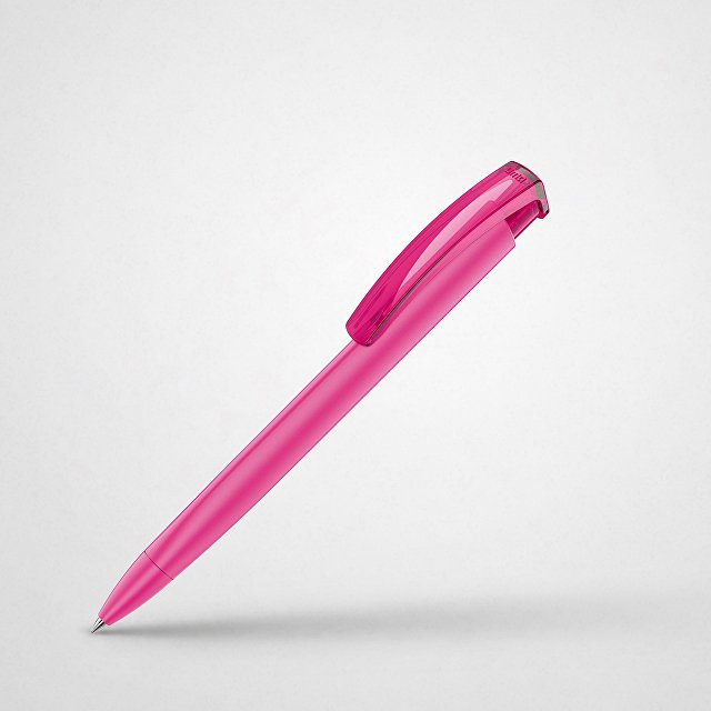 Ручка шариковая трехгранная UMA «TRINITY K transparent GUM», soft-touch, розовый