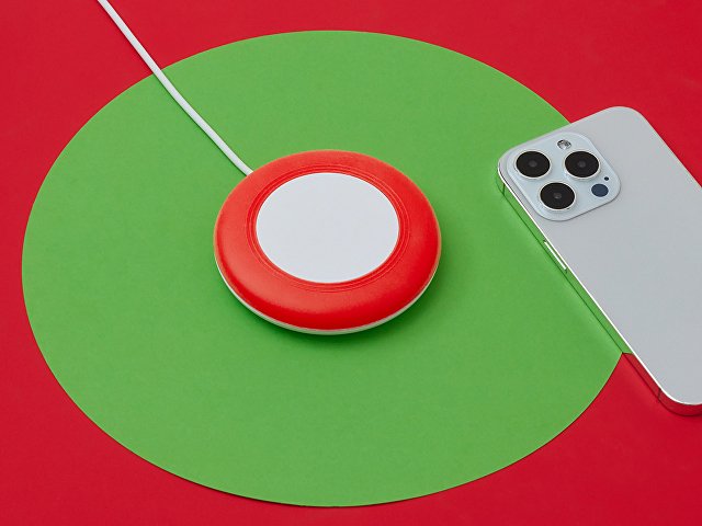 Беспроводное зарядное устройство со встроенным кабелем 2-в-1 "Disc", красный