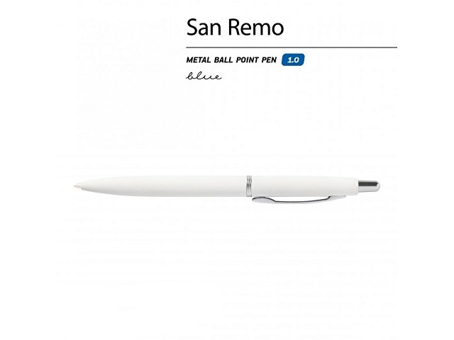 Ручка металлическая шариковая «San Remo», софт тач, 1.0 мм, белая