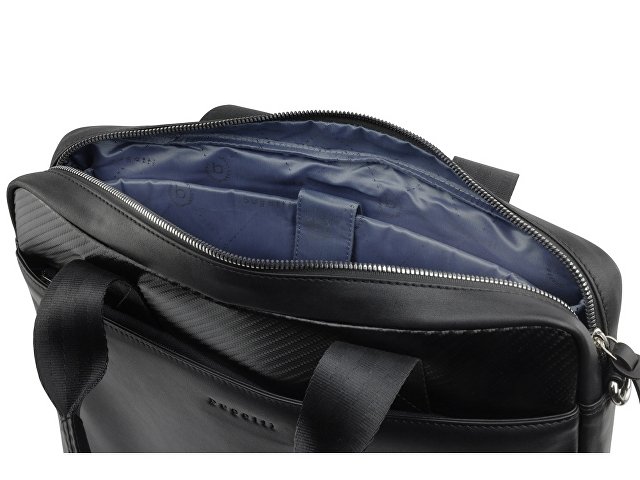 Портфель мужской BUGATTI КОМЕТА | COMET, чёрный, воловья кожа/полиэстер, 37х6х27 см