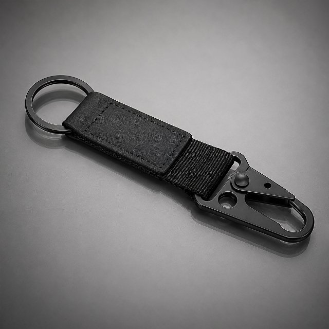 Брелок-ремувка "Carabinier" из ткани с вставкой из экокожи и карабином, черный