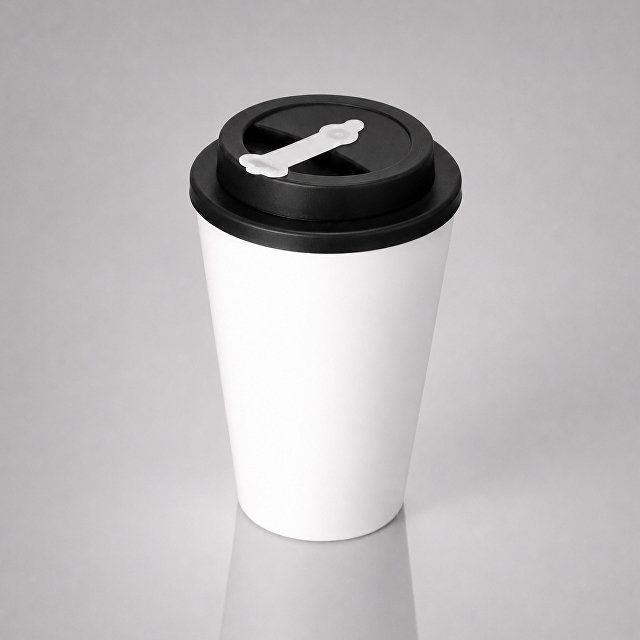 Пластиковый стакан Take away с двойными стенками и крышкой с силиконовым клапаном, 350 мл, белый/черный