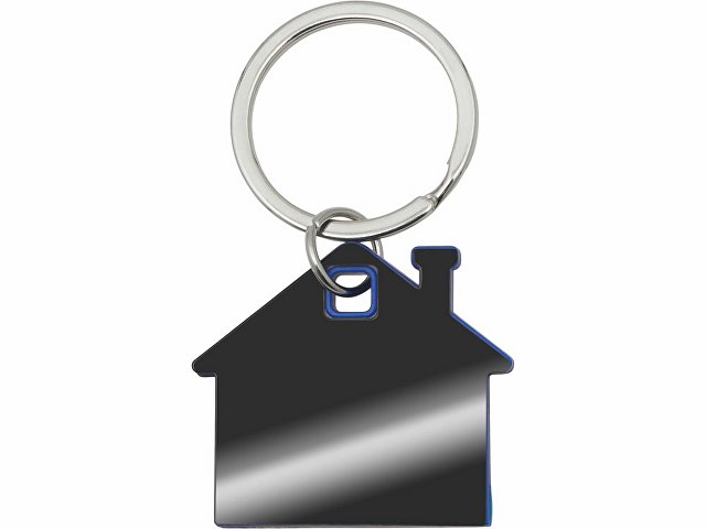 Металлический брелок с пластиковой цветной вставкой "SteelPop House", серебристый с синим