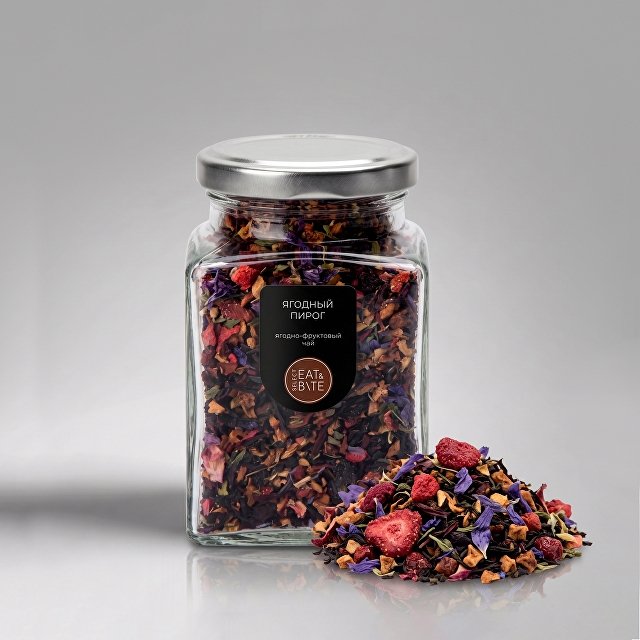 Чай ягодно-травяной, серия "Bouquet", ягодный пирог, стеклянная банка