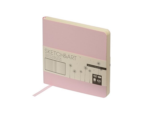 Скетчбук "Sketch & Art" в мягком переплете 145х145 мм, 100 л. бежевой бумаги 100 гр., розовый