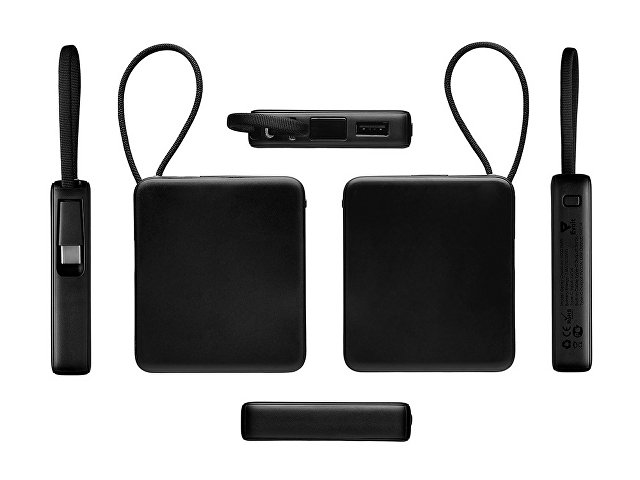 Внешний аккумулятор со встроенным кабелем USB-C «Дэнси», 5000 мАч, черный
