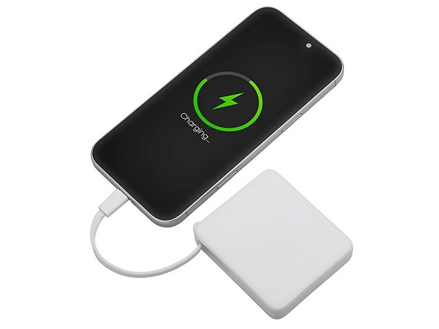 Внешний аккумулятор со встроенным кабелем USB-C «Дэнси», 5000 мАч, белый