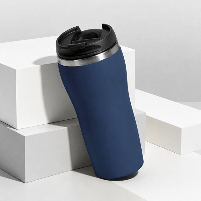 Термокружка "Double wall mug C1", soft touch, 350 мл, темно-синий (Р)