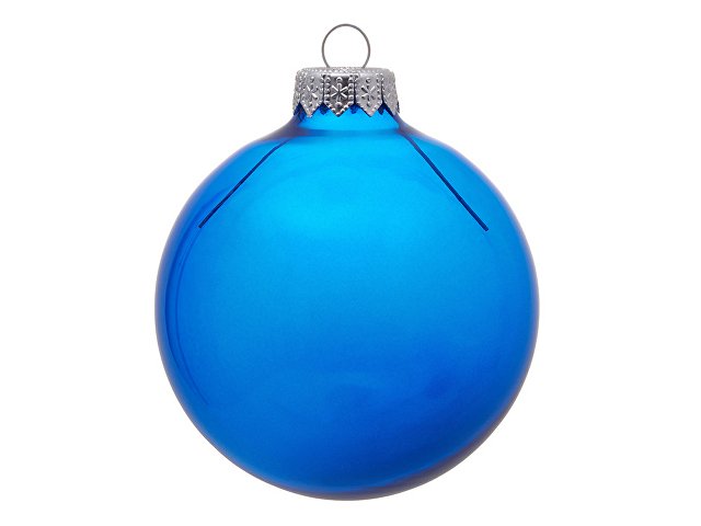 Стеклянный елочный шар "Christmas bauble", синий прозрачный, с серебристым колпачком в черной коробке