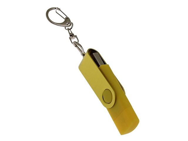 USB-флешка на 16 Гб 2 в 1 поворотный механизм, c дополнительным разъемом Type-C с одноцветным металлическим клипом, желтый