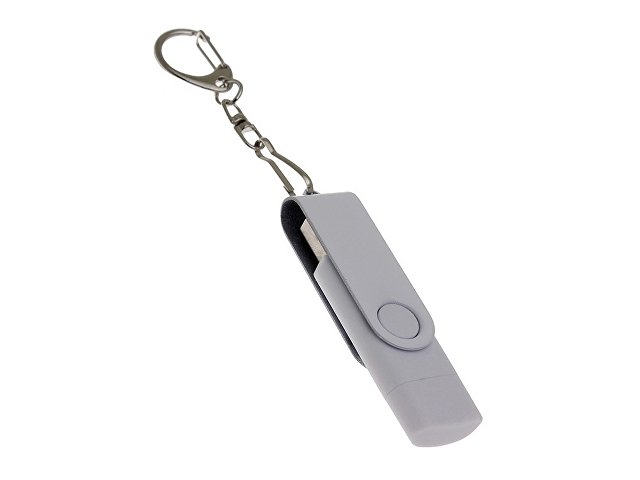 USB-флешка на 64 Гб 2 в 1 поворотный механизм, c дополнительным разъемом Type-C с одноцветным металлическим клипом, белый