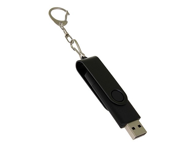 USB-флешка на 64 Гб 2 в 1 поворотный механизм, c дополнительным разъемом Type-C с одноцветным металлическим клипом, черный