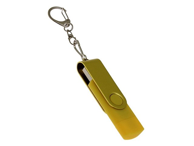 USB-флешка на 64 Гб 2 в 1 поворотный механизм, c дополнительным разъемом Type-C с одноцветным металлическим клипом, желтый